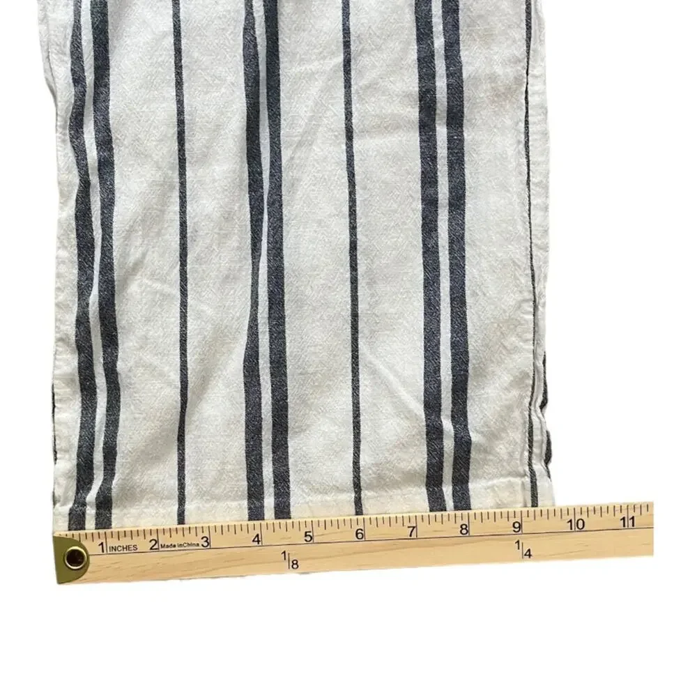 H&M Womens Pants Size 2 Blue White Striped Wide Leg Cropped Linen Blend Coastal